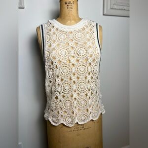 Anthropologie women’s lace sleeveless top with dark gray stripe large